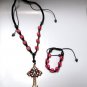Screamin' Pink Skull Cross Pendant necklace bracelet set