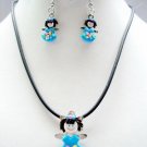 Kokeshi-Style Doll Lolita Necklace Earrings Jewelry Set BLUE Kokeshi-Style Doll Lolita Necklace Earrings Jewelry Set BLUE