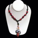 Pirate Sword Pendant Necklace Red Skulls Beadwork Hip Hop Rocker