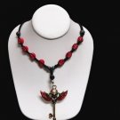 Red Skull with Metallic Retro Skull Wings Pendant Necklace