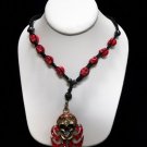 Red Skulls Biker Retro Skull in Flames Fire Pendant Necklace