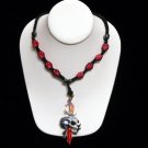 Pirate Sword Metallic Skull Pendant Necklace Red Skulls Necklace