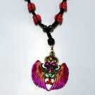 Red Skull Biker With Large Winged Metallic Skull Pendant Necklace Red Skull Biker With Large Winged Metallic Skull Pendant Necklace