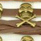 Leather Metal Skull Crossbones Bracelet Biker Rocker Punk Deep Brown Leather Metal Skull Crossbones Bracelet Biker Rocker Punk Deep Brown
