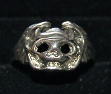 Laughing Winged Skull Biker, freak Artisan Unisex Ring size 11