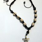 Bone White Skull Gemstone Necklace with Steel Skull Crossbones Pendant