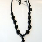 Rosary Style Smoke Black Skull Necklace Steel Cross