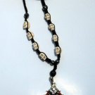 Bone White Skull Woven Necklace Ornate Cross Pendant CZ Gemstones Bone White Skull Woven Necklace Ornate Cross Pendant CZ Gemstones