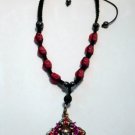 Skull Beaded Necklace Red Skulls Gothic Cross Pendant Skull Beaded Necklace Red Skulls Gothic Cross Pendant