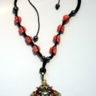 Retro Heavy Metal Pink Skull Necklace Ornate Cross and Skull Metal Pendant