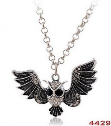 Metallic, large wings retro style Owl Necklace