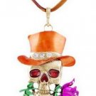 Skull in Cowboy hat Rose necklace Rust Vintage style Necklace