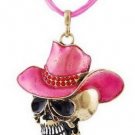Skull in Cowboy hat Gemstone Rose/Red Vintage style Large Necklace Skull in Cowboy hat Gemstone Rose/Red Vintage style Large Necklace