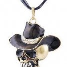 Skull in Cowboy hat Gemstone Smoke Black Vintage style Large Necklace Skull in Cowboy hat Gemstone Smoke Black Vintage style Large Necklace