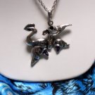 Pterodactyl Dinosaur White Gold Plated Rhinestone Pendant Necklace