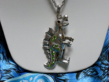 Fierce Fun Rhinestone Dinosaur White Gold Plated Pendant Necklace