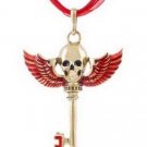 Skull Staff Pendant Flame Red Winged Necklace