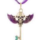 Skull Staff Pendant Night Violet Winged Necklace