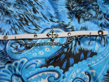 Biker/Rocker White Leather Chain Studded Bracelet
