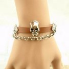 Skull Biker/Rocker Natural Brown Leather and Chain Studded Bracelet Skull Biker/Rocker Natural Brown Leather and Chain Studded Bracelet