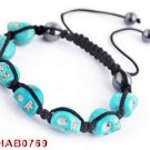 Shamballa Inspired Aqua Skull Bracelet