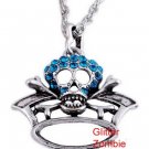 Glittery Skull rocker jewelry Royalty Necklace Aqua Rhinestone Encrusted