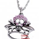 Glittery Skull rocker jewelry Royalty Necklace Pink Rhinestone Encrusted Glittery Skull rocker jewelry Royalty Necklace Pink Rhinestone Encrusted