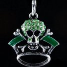 Skull Pendant Necklace Green Rhinestone Encrusted Crown Skull Pendant Necklace Green Rhinestone Encrusted Crown