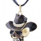 Vintage style Large Skull in Cowboy hat Gemstone necklace Smoke Black Vintage style Large Skull in Cowboy hat Gemstone necklace Smoke Black
