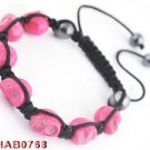 Skull Bracelet Woven Shamballa Inspired- Fuschia Skull Bracelet Woven Shamballa Inspired- Fuschia