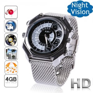 Free Shipping 4GB Men&acirc;��s Metal Gossip Face IR Night Vision HD Camera Watch DVR Voice Active(F10)