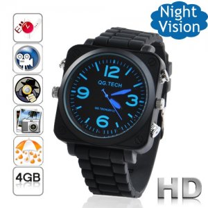 Free Shipping 4GB Unique Metal 1080P Hidden Spy Camera Watch Voice Control Active (F7)
