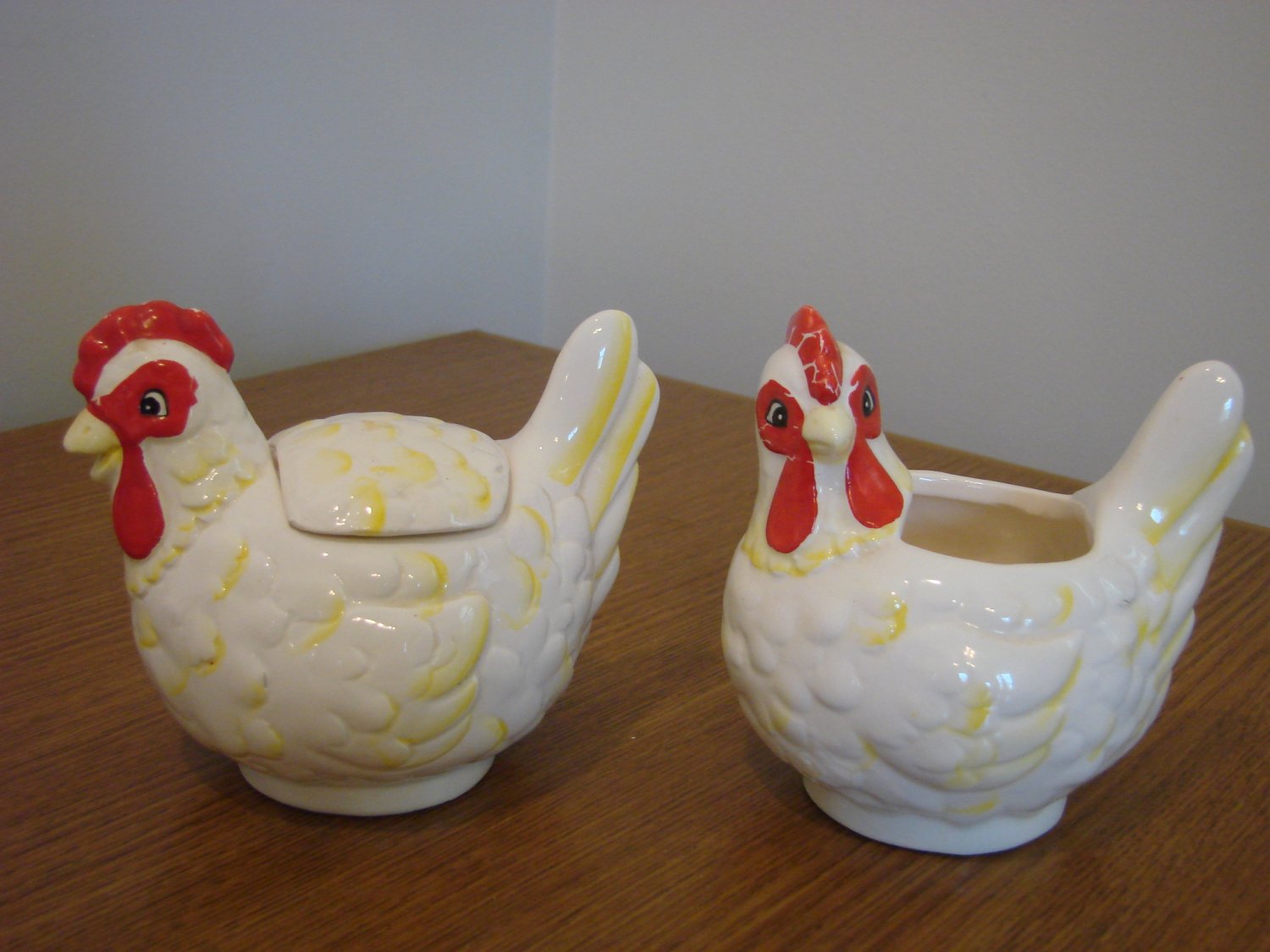 MaLeck Vintage Chicken Rooster Sugar Bowl and Creamer