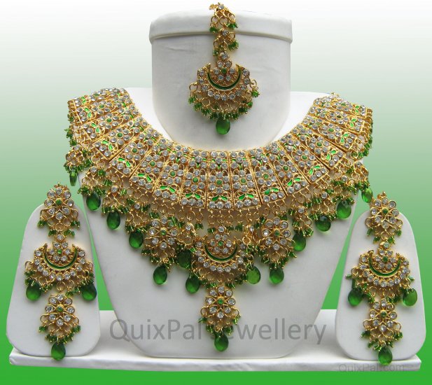 Indian Fashion Jewelry Jodha Akbar Necklace Set 921 Green
