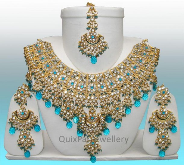 Turquoise Indian Costume Jewelry Jodha Akbar Necklace Set 921