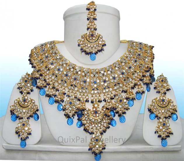 Indian Costume Jewelry Jodha Akbar Necklace Set 921 Blue