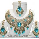 Turquoise Indian Costume Bridal Jewellery Crescent Necklace Set 001