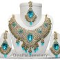 Turquoise Indian Costume Bridal Jewellery Crescent Necklace Set 001