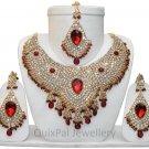 Indian Costume Bridal Jewellery Crescent Necklace Set 001 Maroon