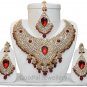 Indian Costume Bridal Jewellery Crescent Necklace Set 001 Maroon