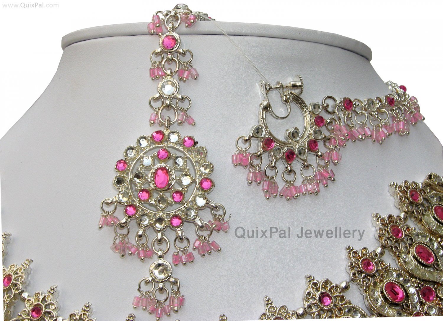 Slivery Pink Indian Costume Jewelry Dulhan Set 709