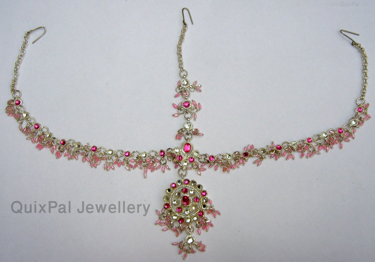 Slivery Pink Indian Costume Jewelry Dulhan Set 709