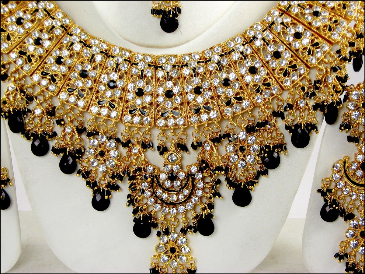 Indian Bollywood Costume Jewelry Jodha Akbar Necklace Set 921 Black