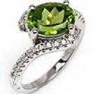 3 CT Peridot & Round Engagement Diamond Ring WG