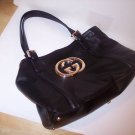AUTH GUCCI BRITT "GG" LOGO MEDALLION TOTE BAG PURSE