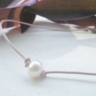 16" Freshwater Pearl Leather Necklace w/ Silver Charms 'Pink Prissy'