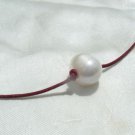 16" 'Berry Prissy' Leather and Pearl Necklace w/ Silver Charms