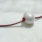 17" Freshwater Pearl on Leather Necklace w/ Silver Charms 'Berry Prissy'