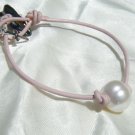Freshwater Pearl on Leather w/ Silver Charms Bracelet 'Pink Prissy'