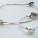 Pearl and Leather w/ Silver Charms Bracelet & 16" Necklace Pink Prissy Set